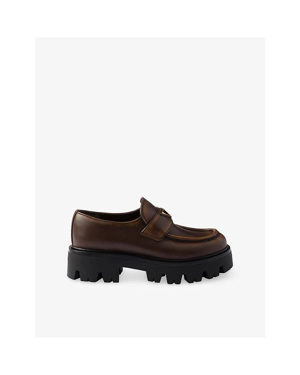 Prada Black Brand-Plaque Leather Loafers