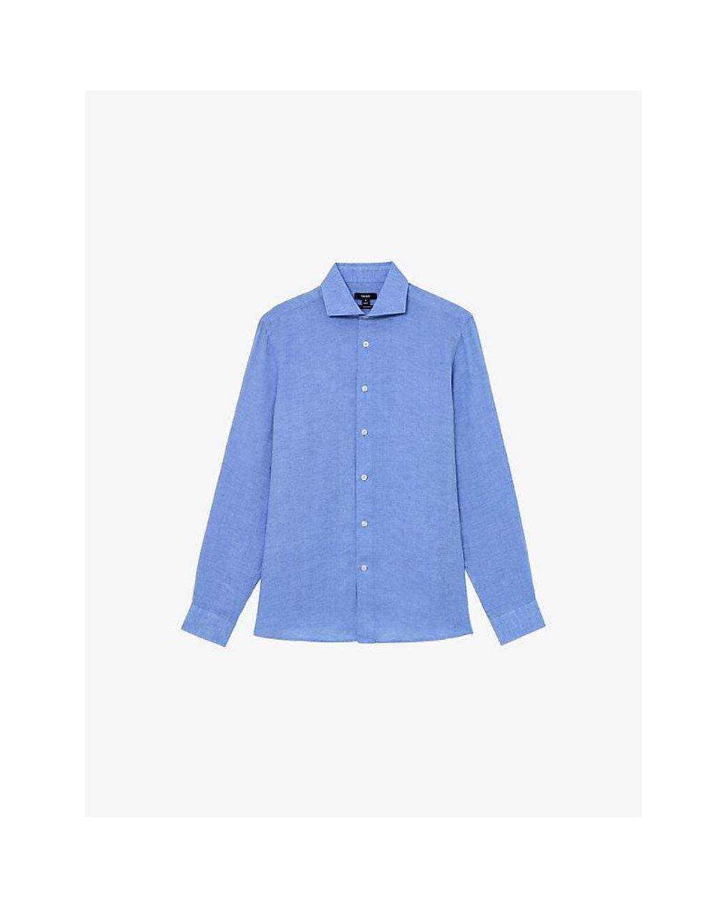 Reiss Blue Ruban Cutaway-Collar Linen Shirt for men