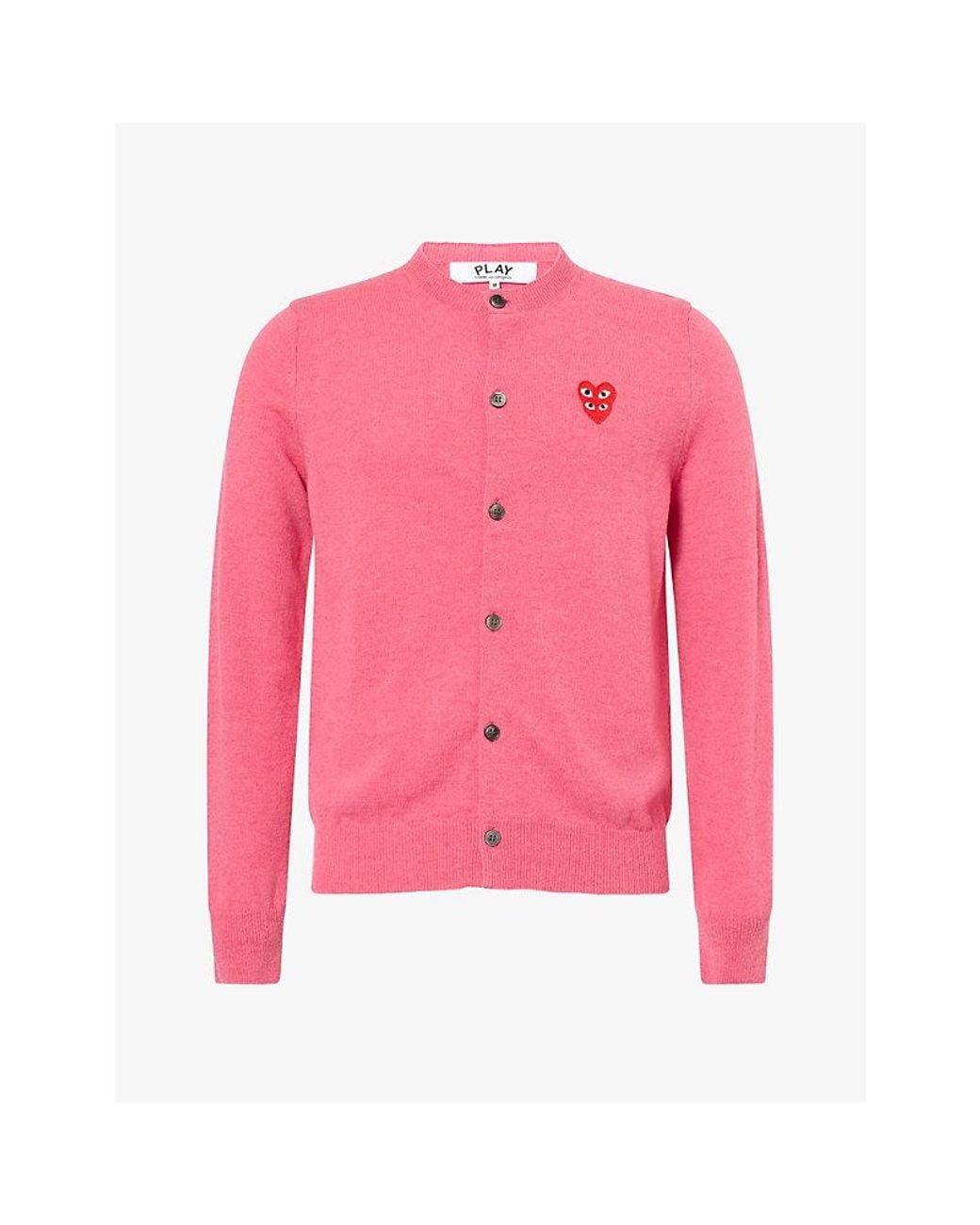 COMME DES GARÇONS PLAY Pink Double Heart Wool Knit Cardigan for men