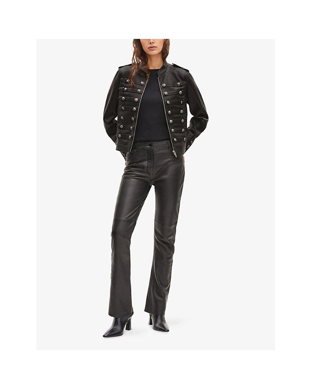 The Kooples Black Heritage-Button Leather Jacket