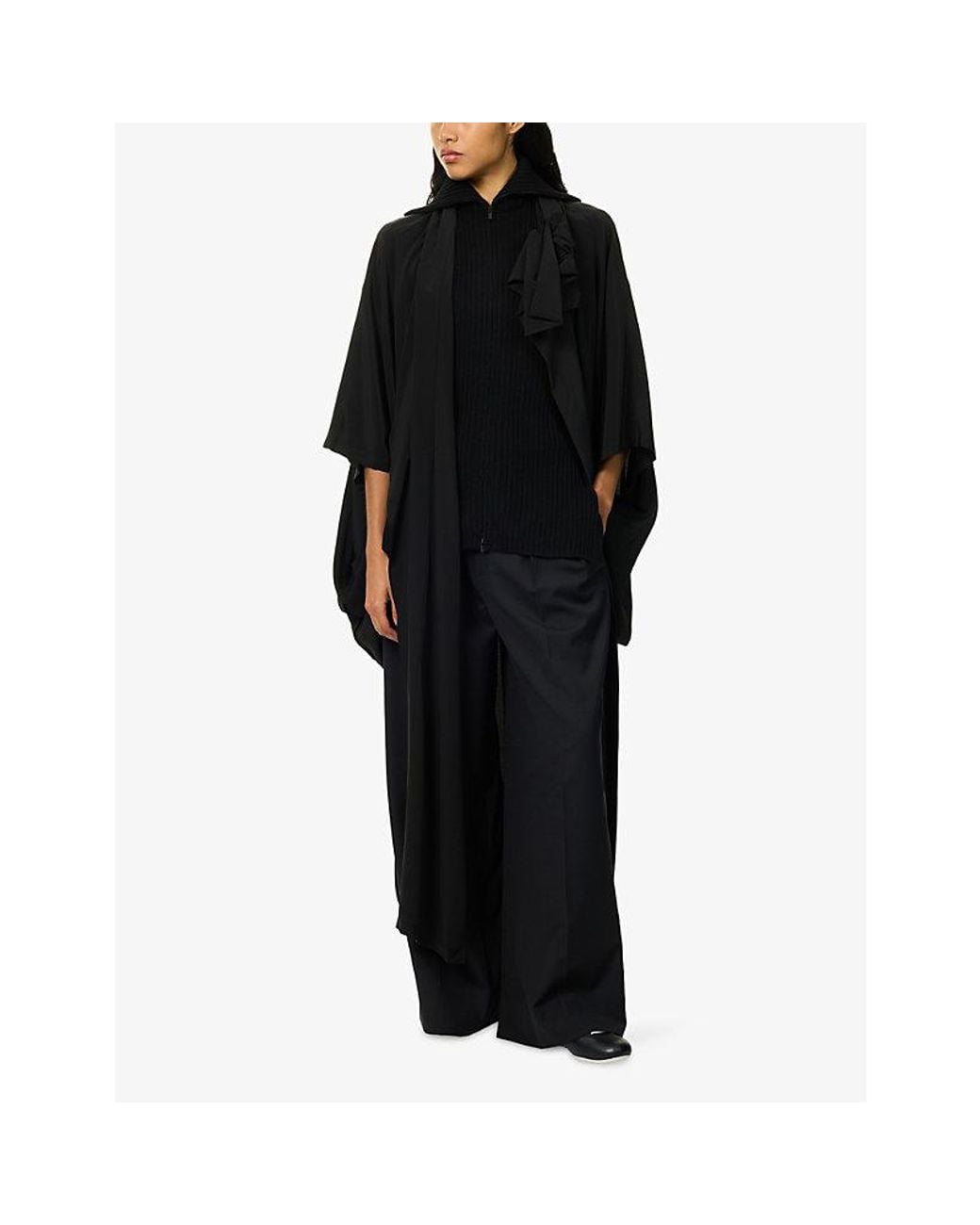 Yohji Yamamoto Black Knit Combo Kimono Coat