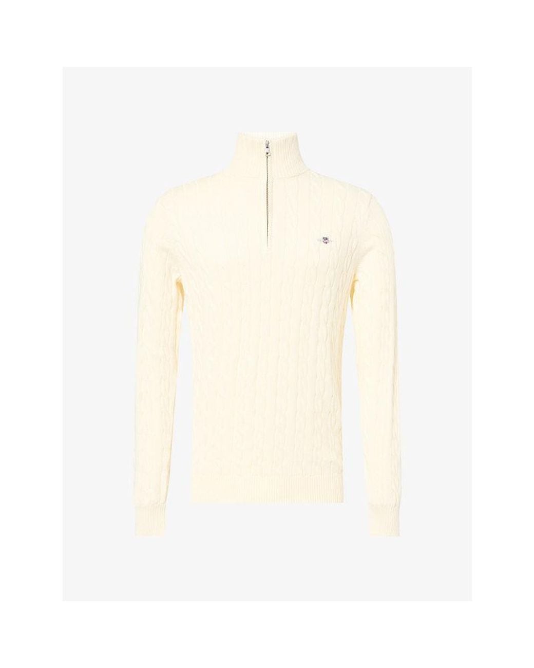 Gant Natural Half-Zip Cable-Knit Cotton Jumper for men