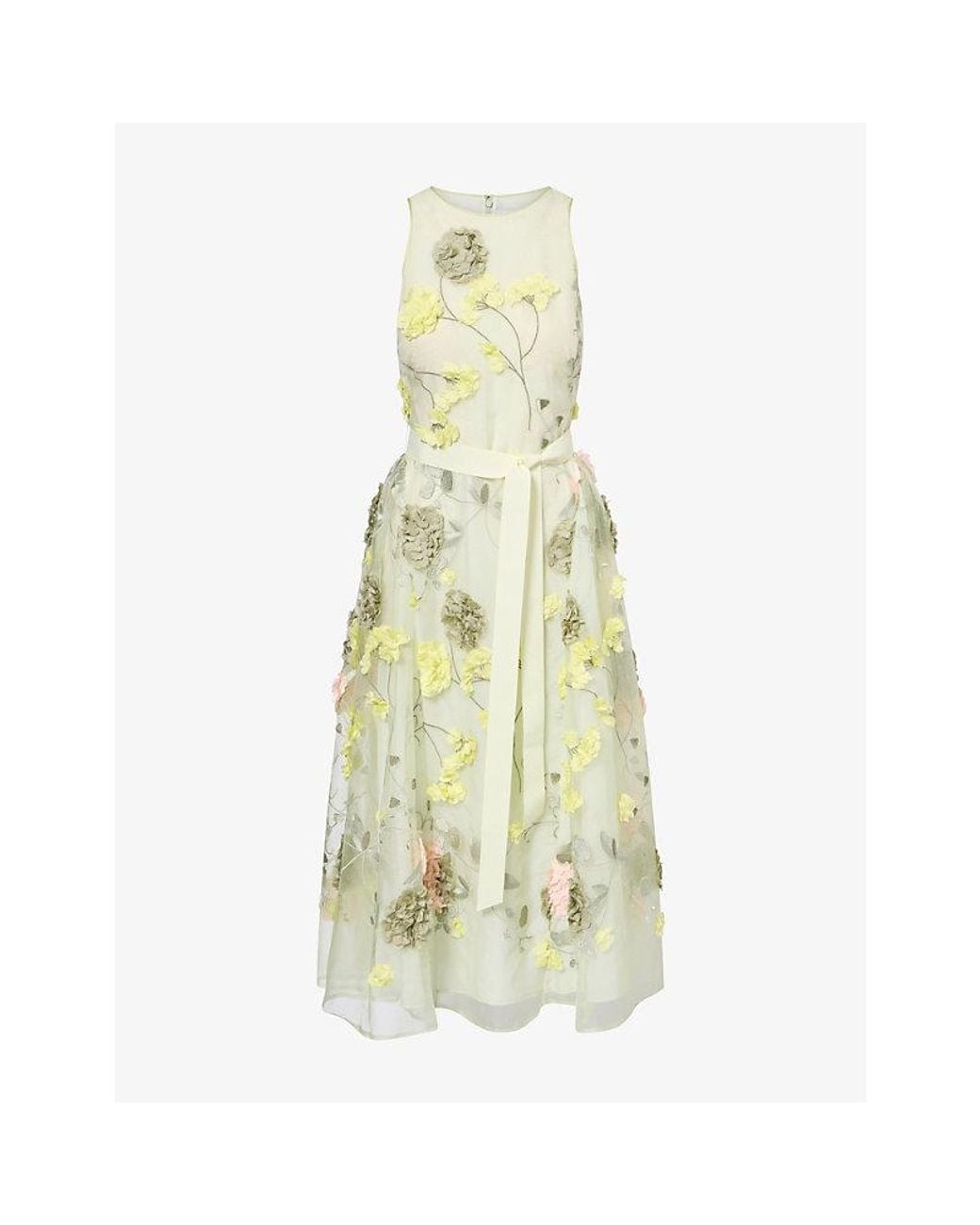 Huishan Zhang Yellow Fleur Silk Midi Dress