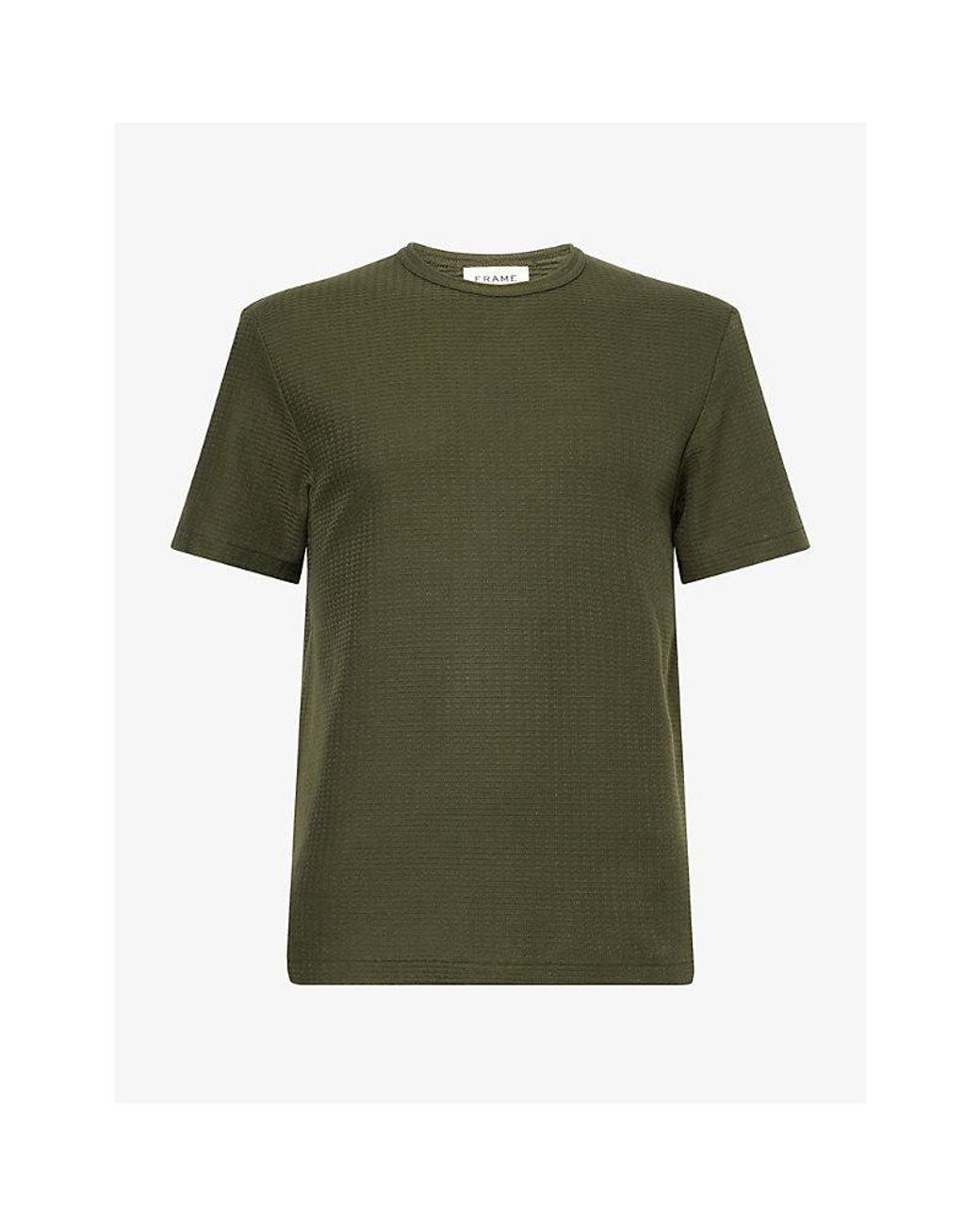 FRAME Green Crewneck Textured Cotton T-Shirt for men