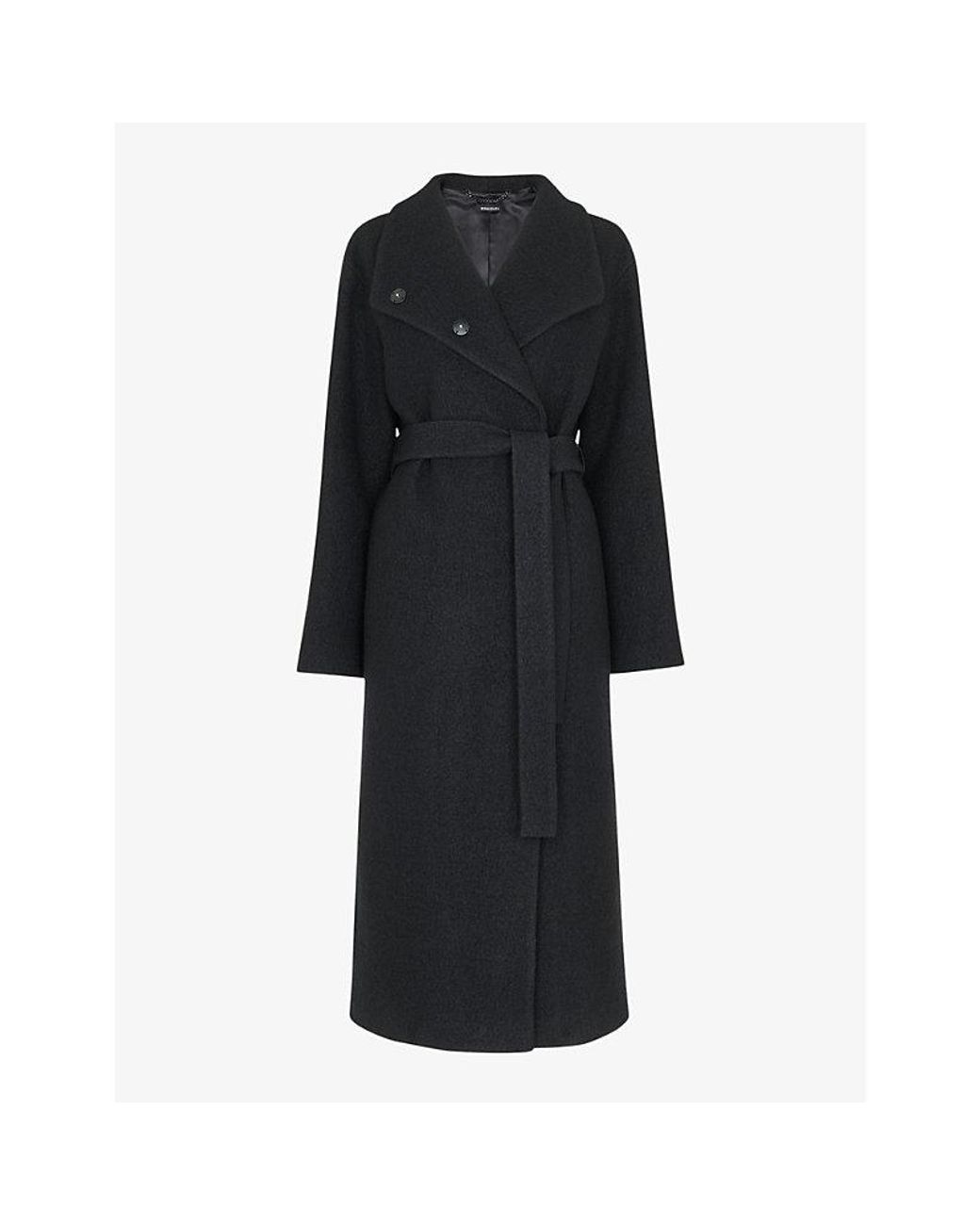 Whistles Black Morgan Funnel-Neck Wool Coat