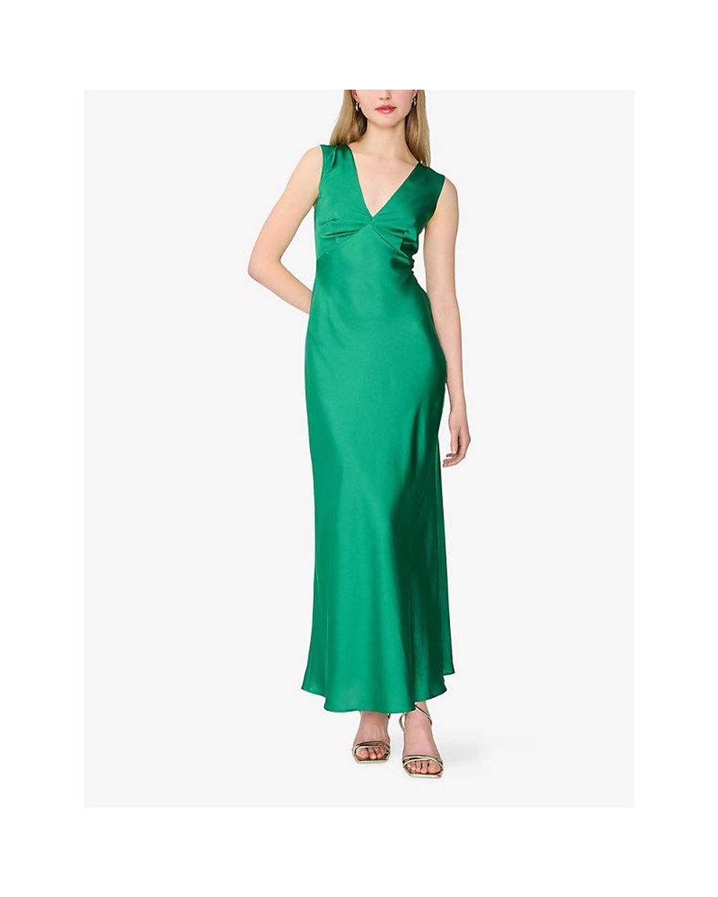 OMNES Green Nova Tie-Back Satin Maxi Dress