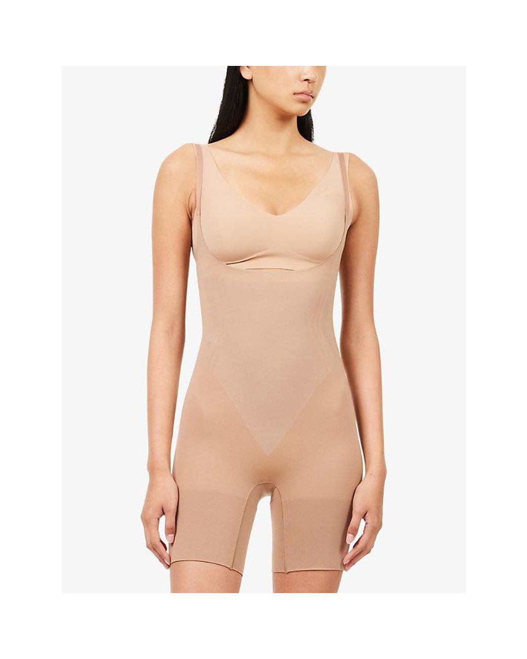 Spanx White Sculpt Gofigure Open-Bust Mid-Thigh Bodysuit