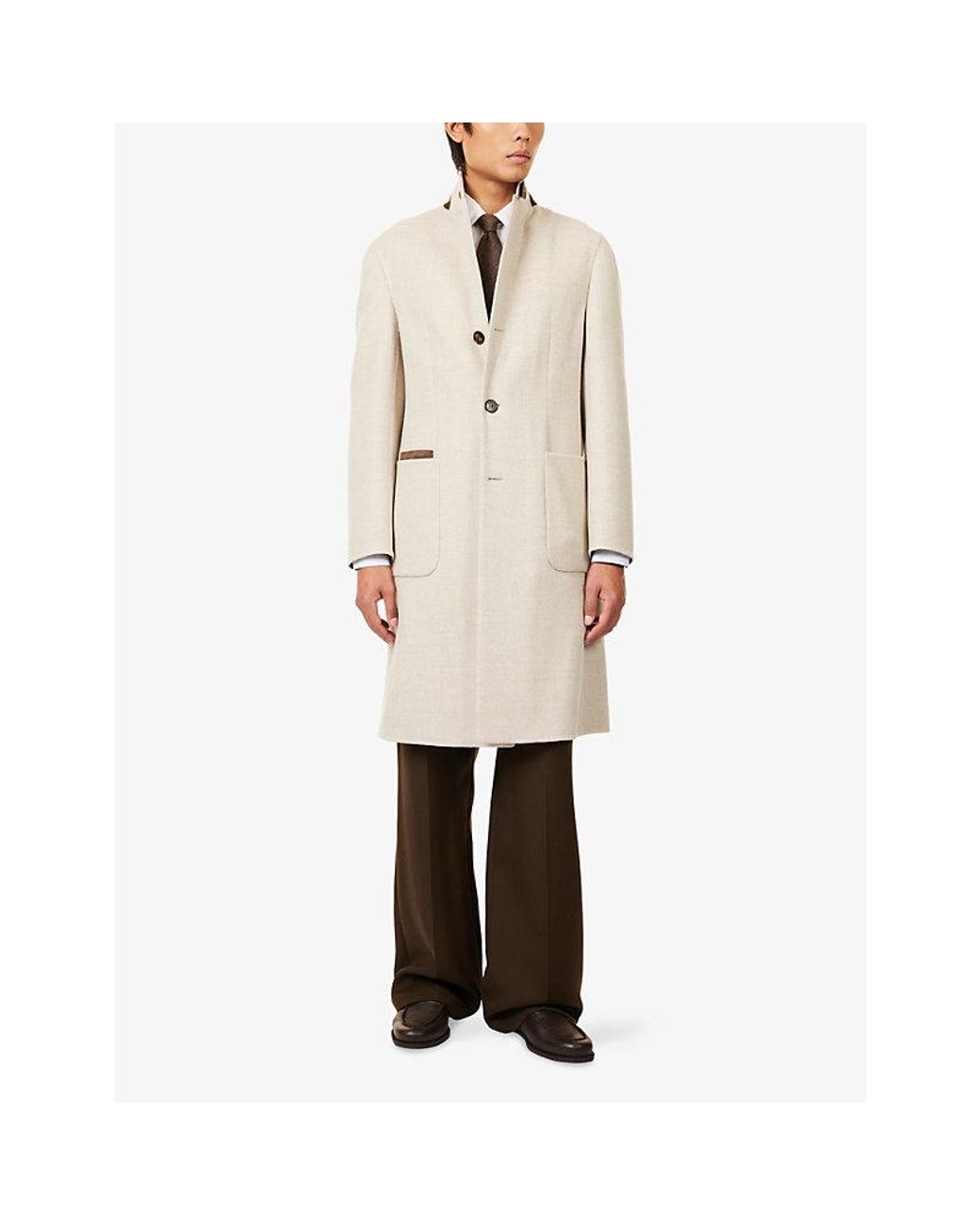Dunhill Natural Notched-Lapel Wool Chesterfield Coat for men