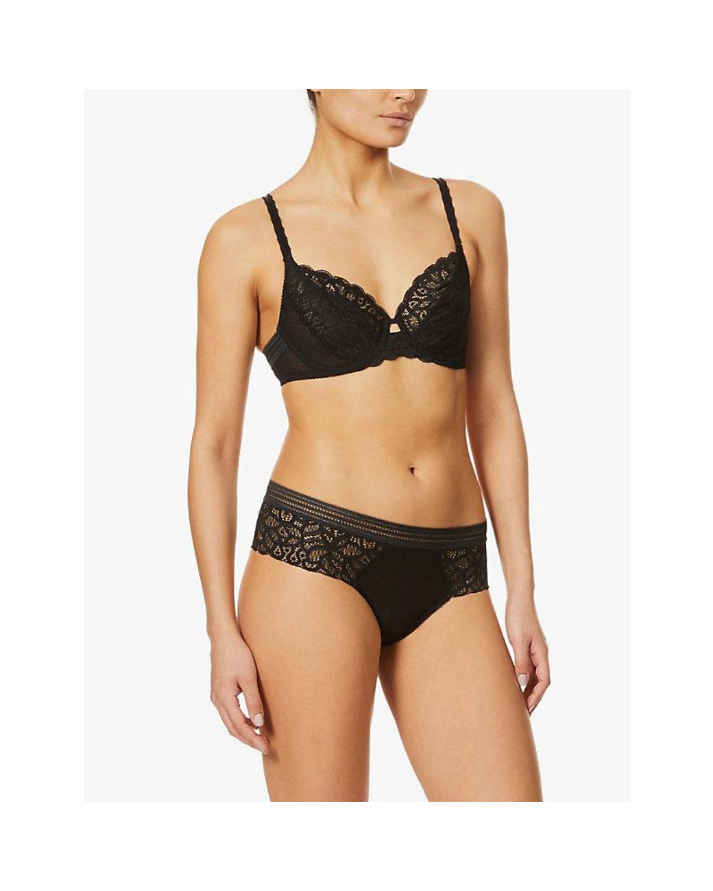 Wacoal Black Raffiné Lace Stretch-Lace Tanga Briefs
