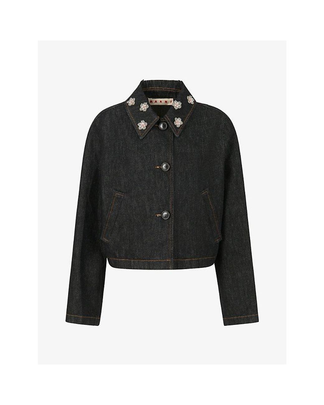 Marni Black Daisy Applique Denim Jacket