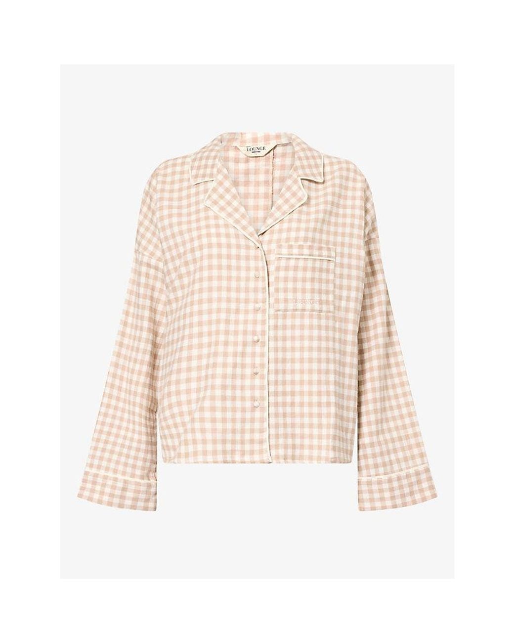 Lounge Underwear Natural Gingham Cotton Pyjama Shirt