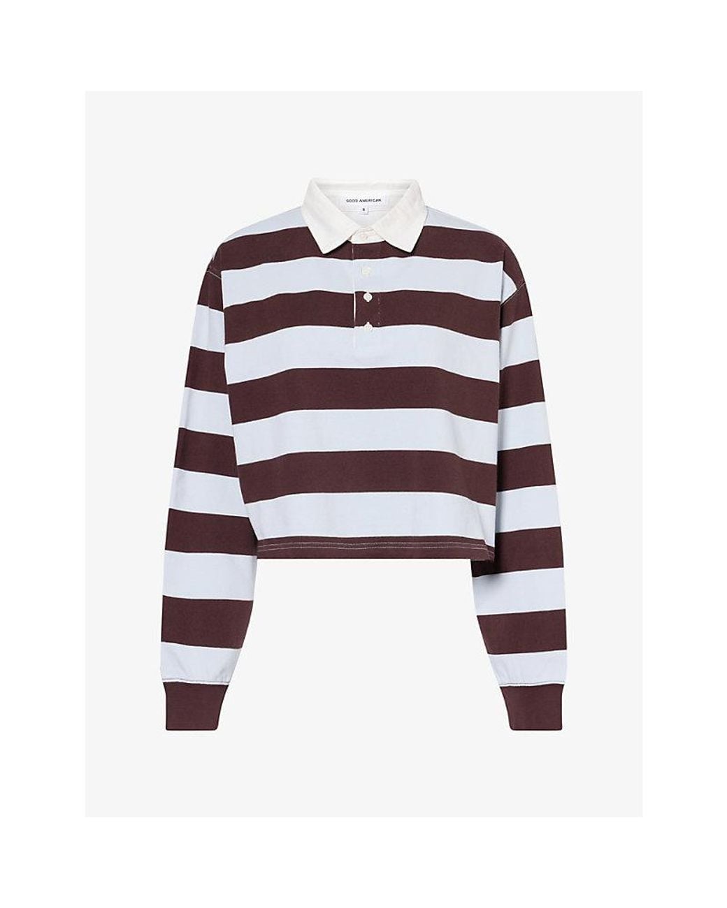GOOD AMERICAN White The Cropped Rugby Cotton-Jersey Polo Shirt