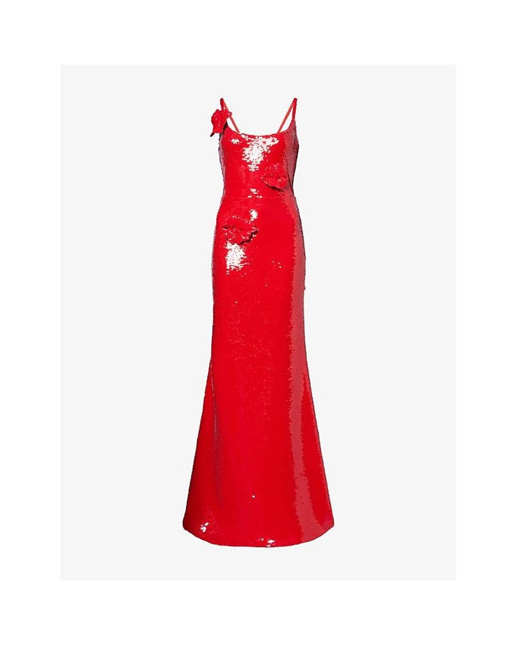 David Koma Red Flower-Embellished Sequinned Gown