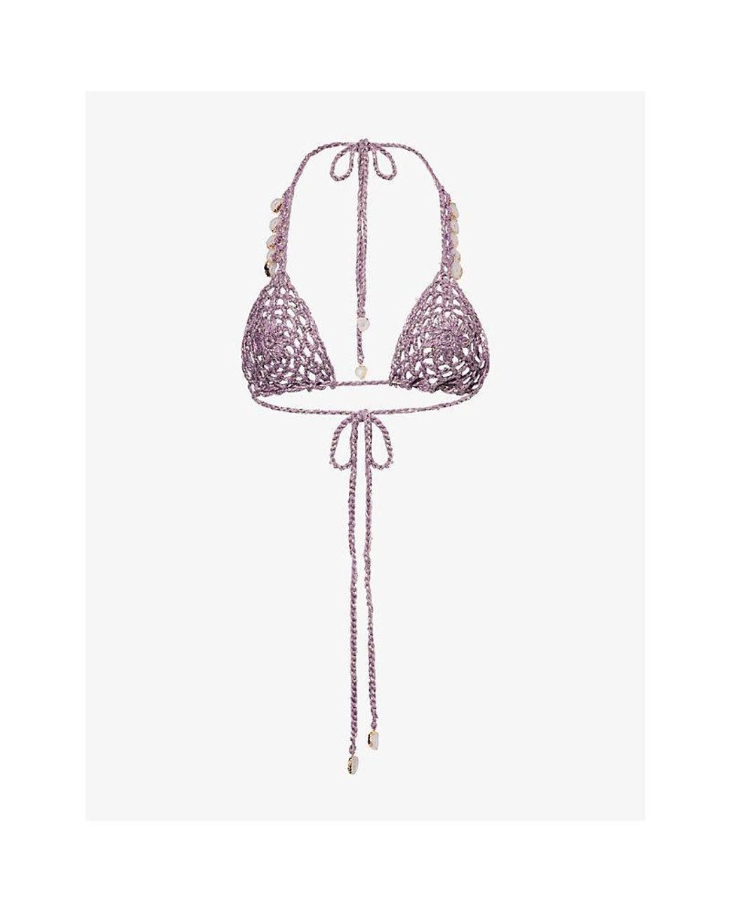Jaded London Multicolor Crystal-Embellished Crochet Bikini Top