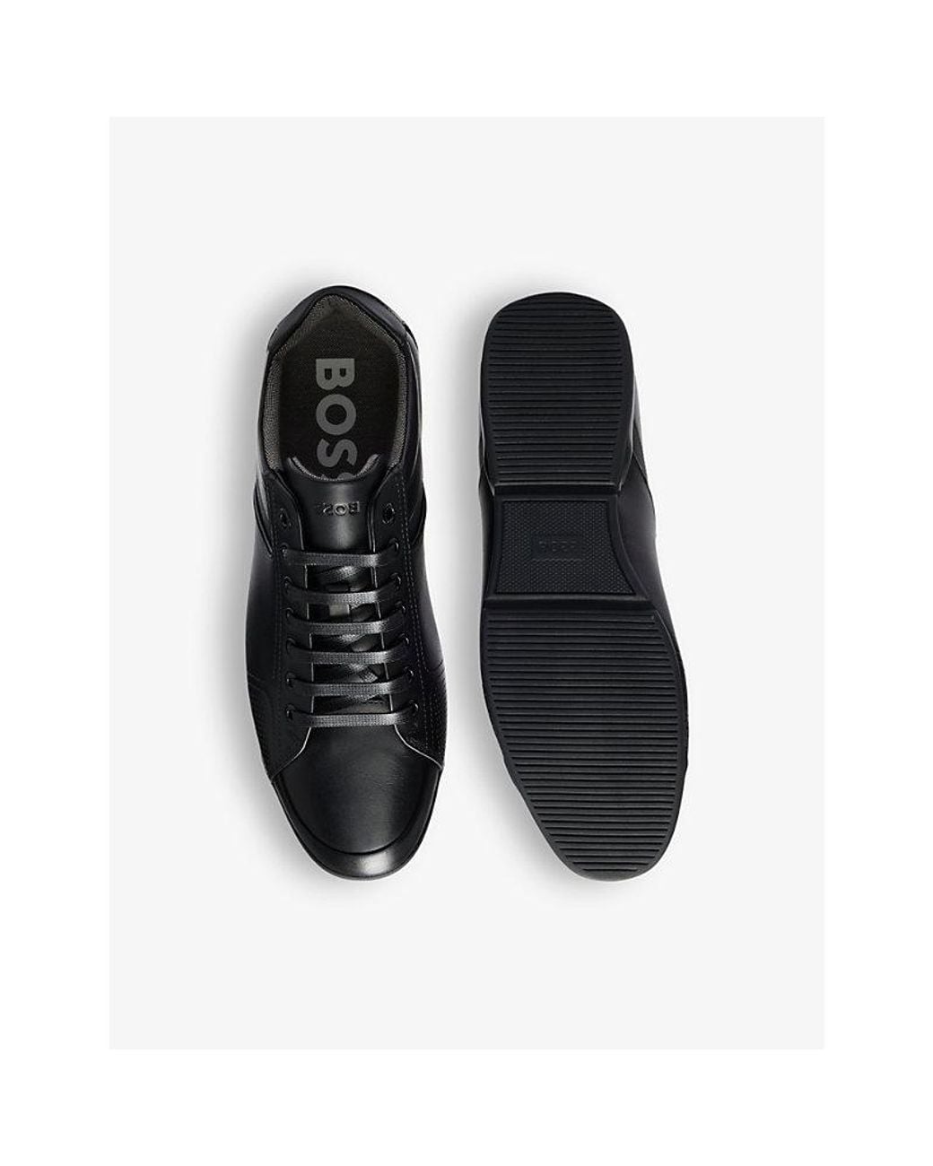 Boss Black Logo-Emed Lace-Up Leather Low-Top Trainers for men