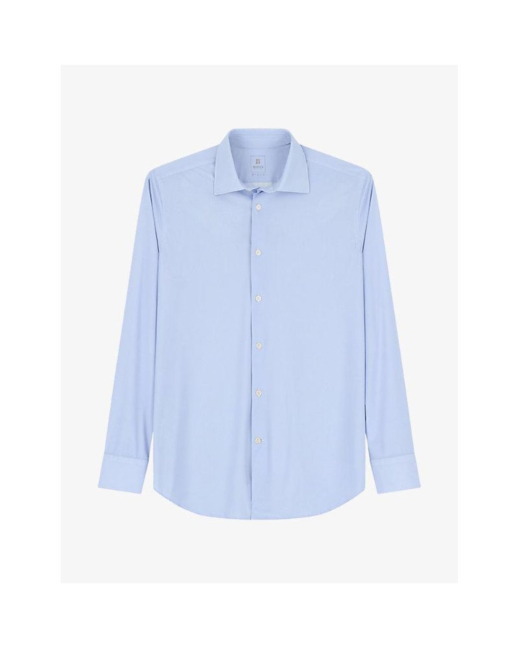 Boggi Blue Striped Long-Sleeved Stretch-Woven Shirt for men