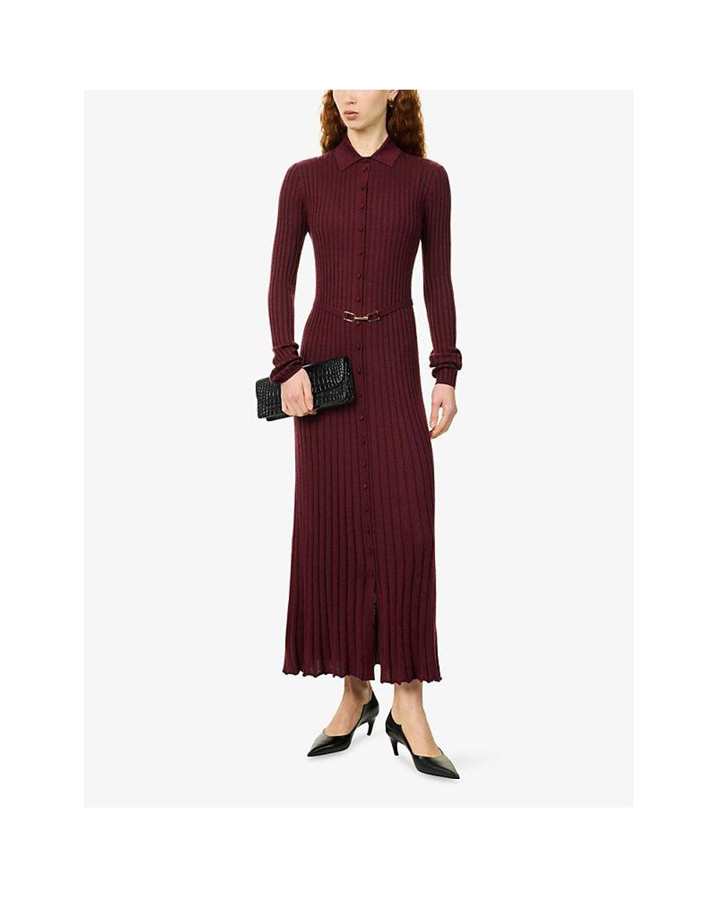 Gabriela Hearst Red Tenes Ribbed Cashmere-Silk Knitted Midi Dress