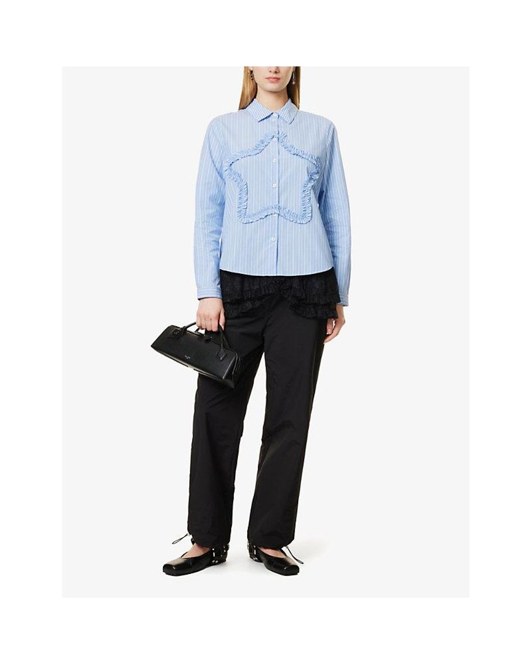 sandy liang シャツ　星　SIRIUS SHIRT ストライプ　青 SIRIUS SHIRT IN LIGHT BLUE STRIPE – SANDY LIANG