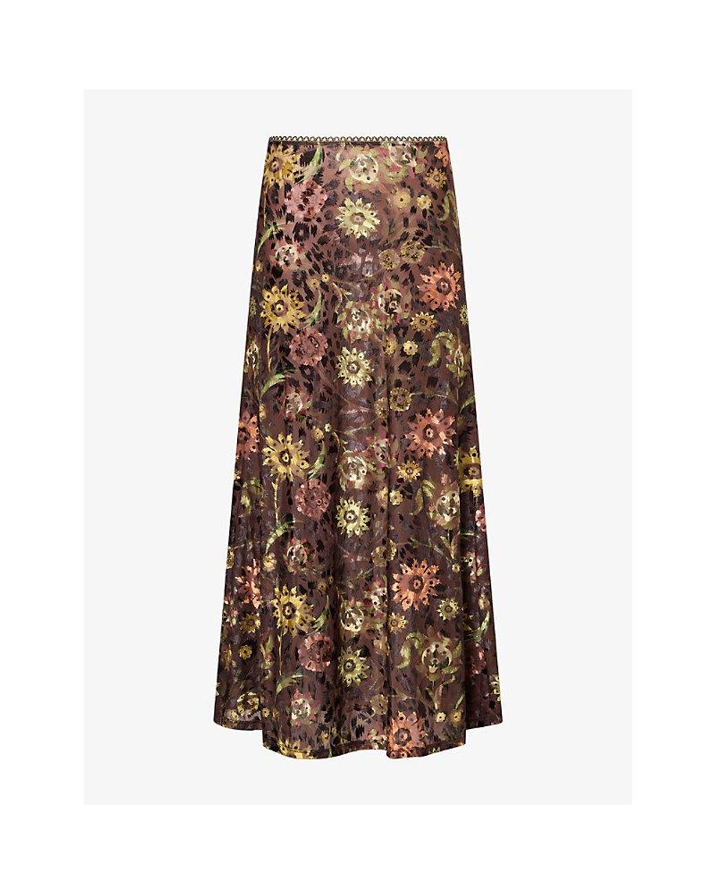 Siedres Brown Siny Floral-Pattern Mesh Maxi Skirt