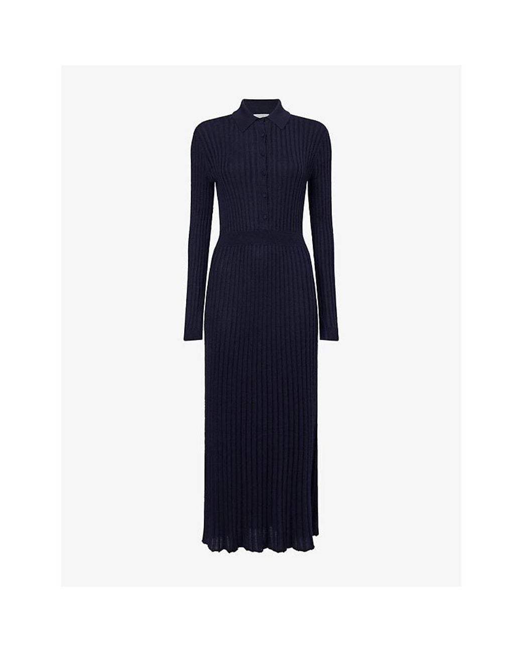 Gabriela Hearst Blue Ardor Ribbed Cashmere-Silk Knitted Midi Dress