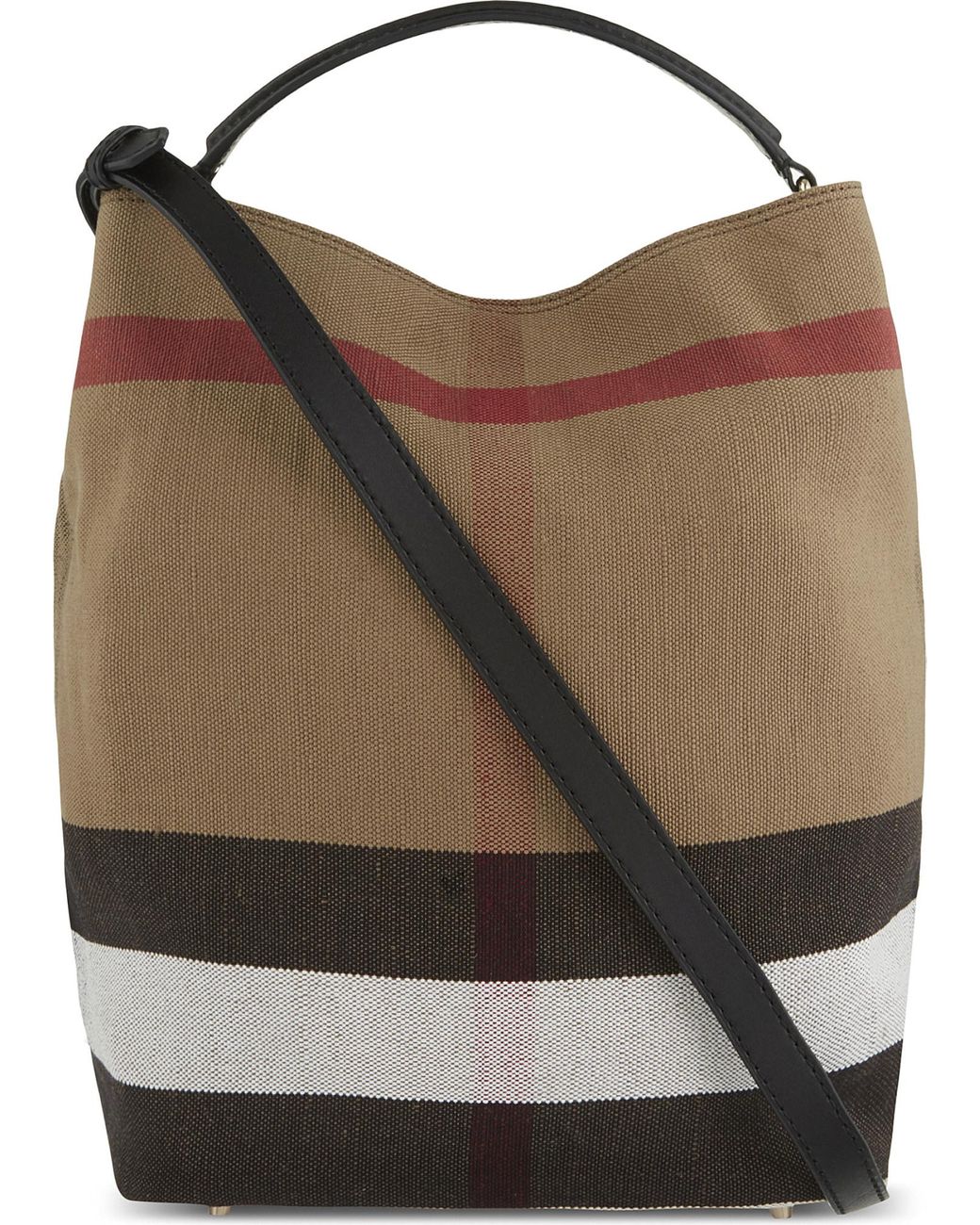 Burberry Ashby Medium Canvas Bucket Bag in Black | Lyst