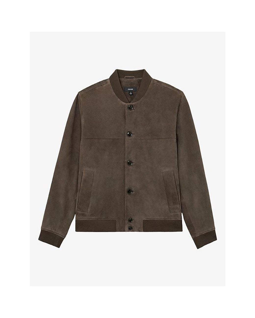 Reiss Brown Mountford Button-Through Suede Bomber Jacket for men