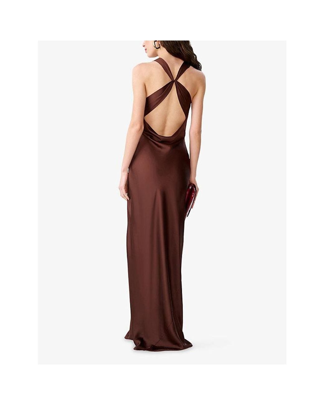 OMNES Brown Andrea Lace-Insert Satin Maxi Dress