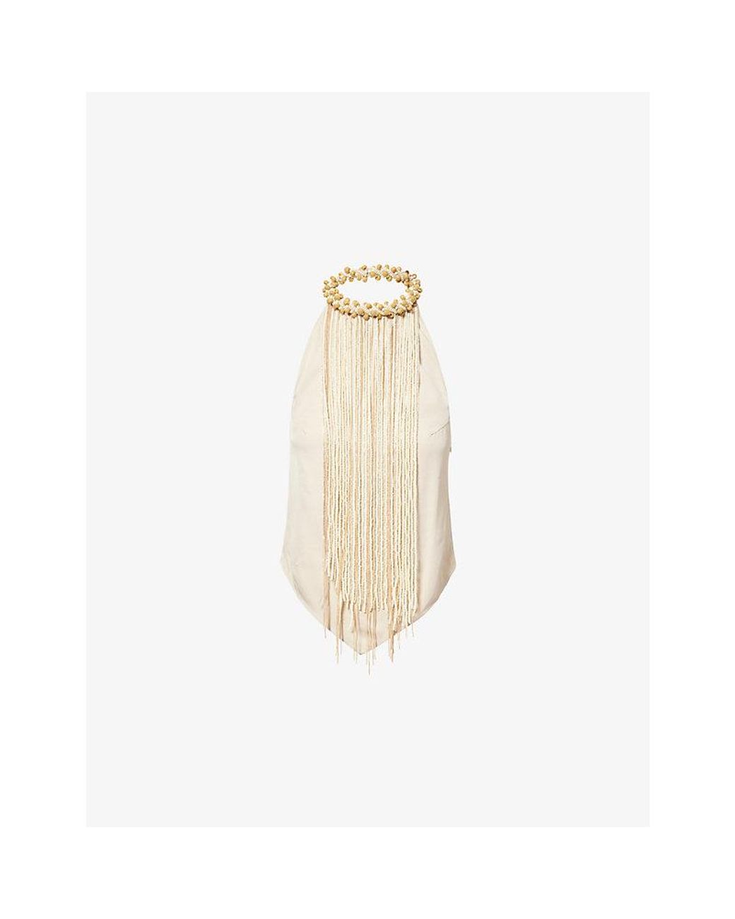 Rebirth White Fringed Bead-Embellished Woven Top