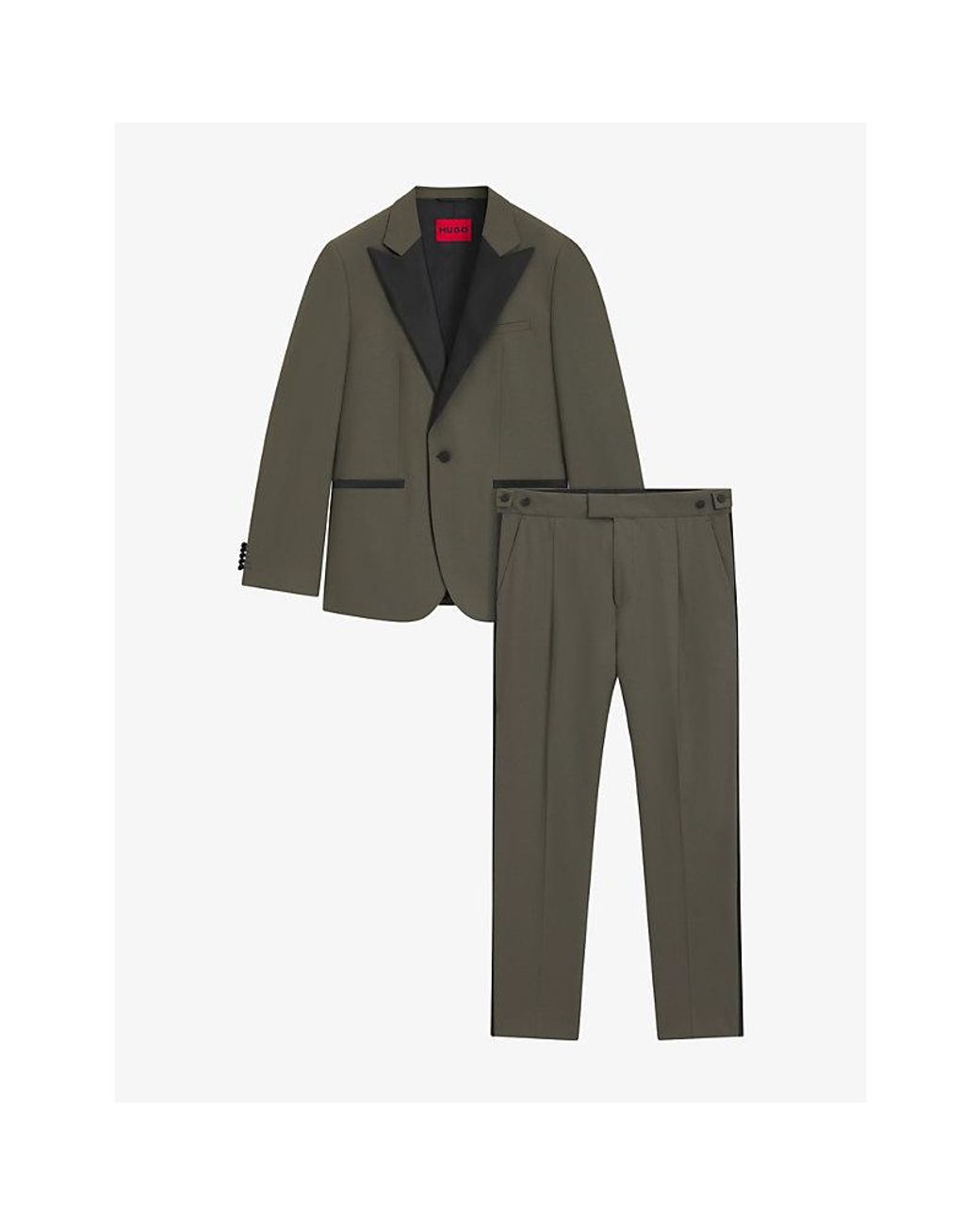 HUGO Green Contrast-Trim Regular-Fit Stretch Wool-Blend Suit for men