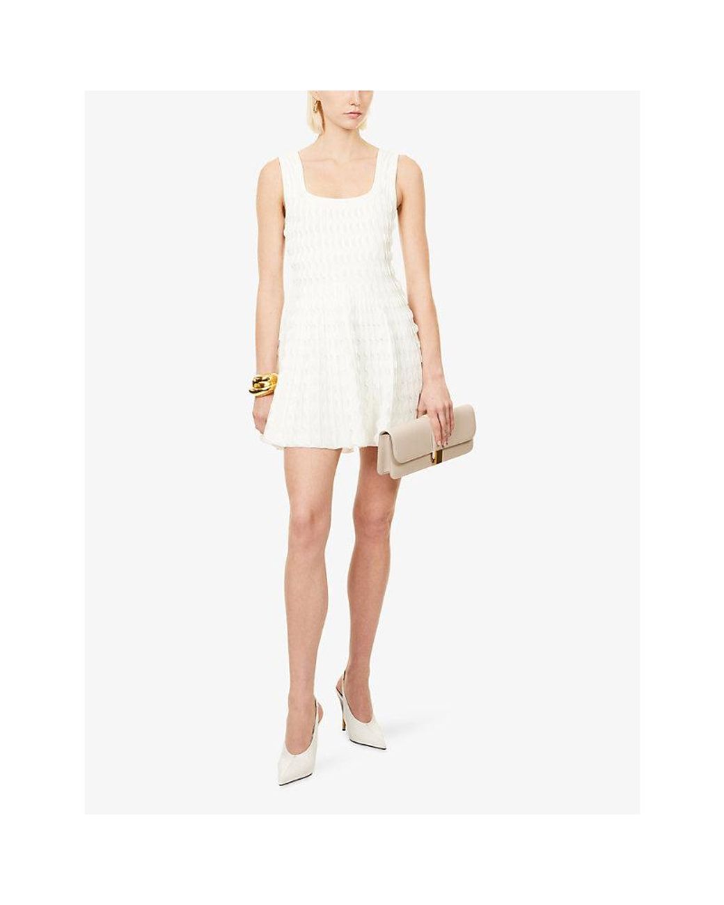 Jonathan Simkhai White Vanna Scalloped Knitted Mini Dress