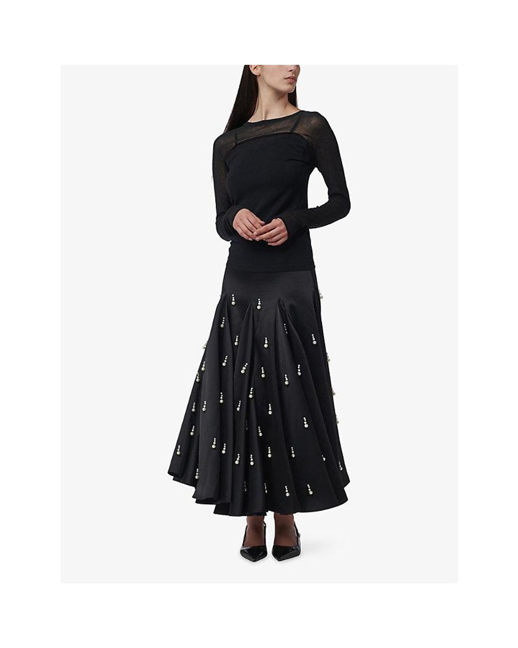 eem Black Opaque Round-Neck Sheer Cotton-Blend Top