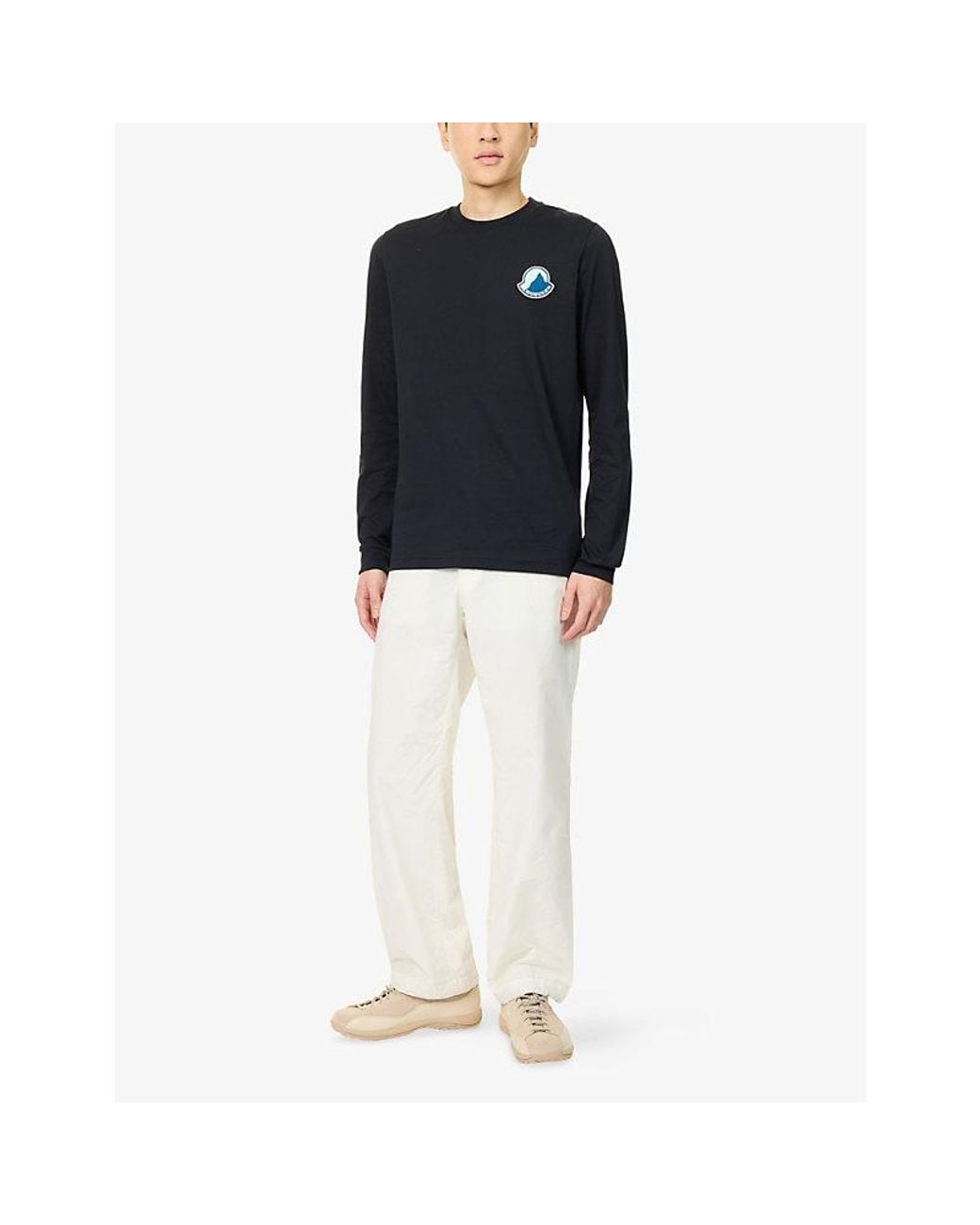Moncler Blue Mountain Logo-Patch Long-Sleeve Cotton T-Shirt for men