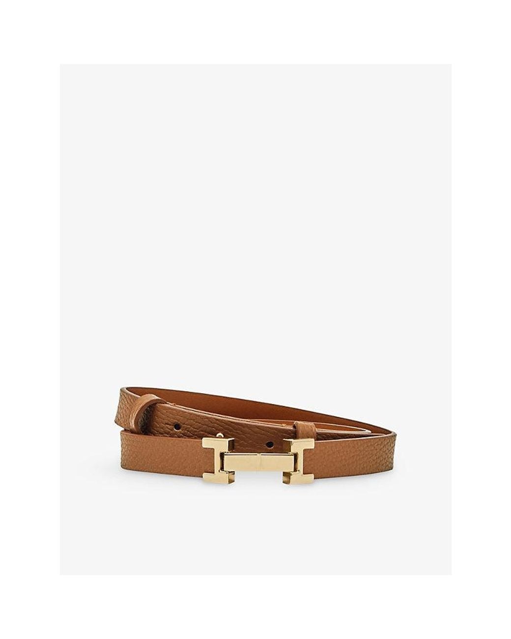 Reiss Brown Hayley Hinged-Buckle Leather Belt