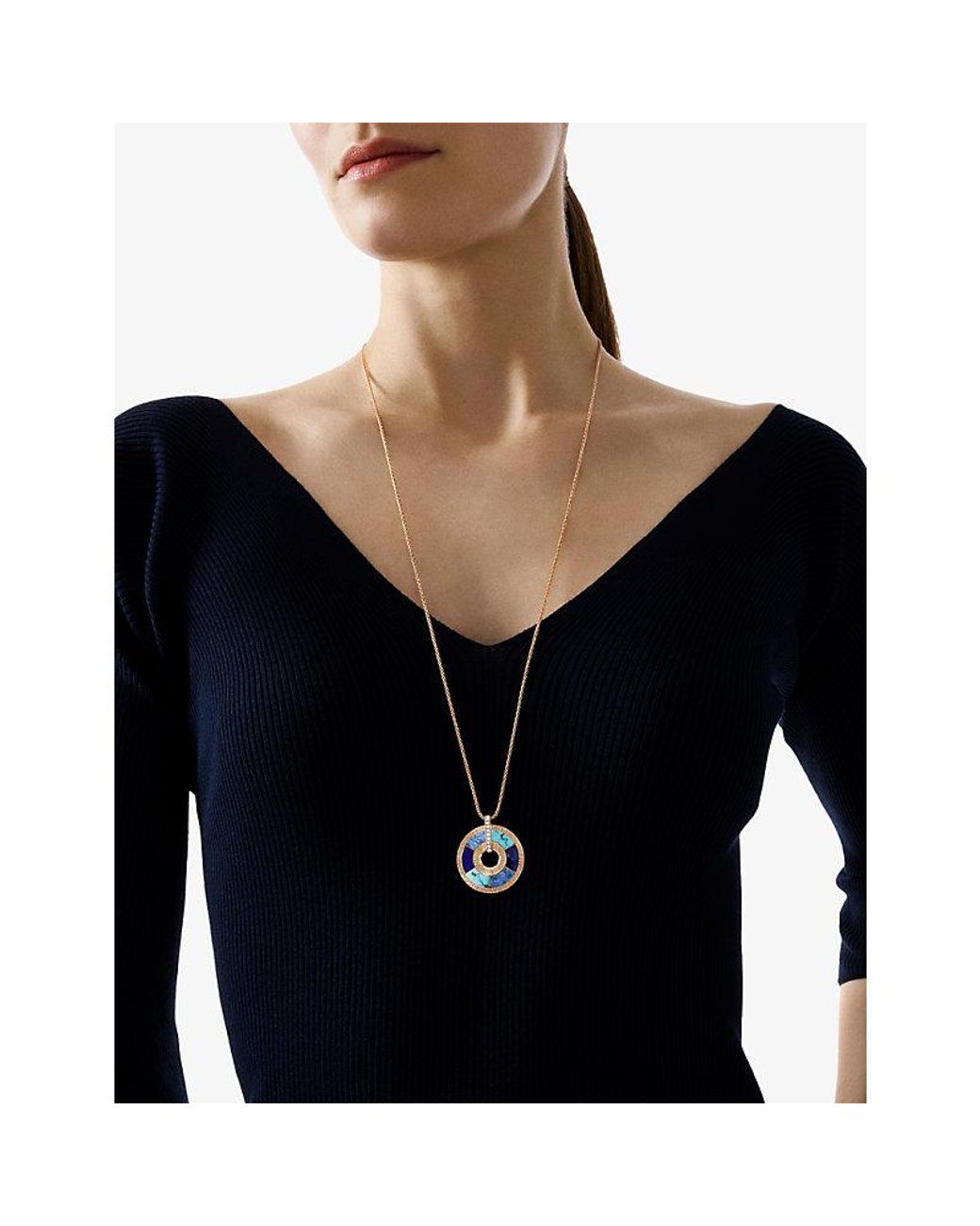Piaget White Possession Vibrant Palace 18Ct Rose- Turquoises, Sodalites, Dumortierites And 0.16Ct Brilliant-Cut Diamond Pendant Necklace 1 Si