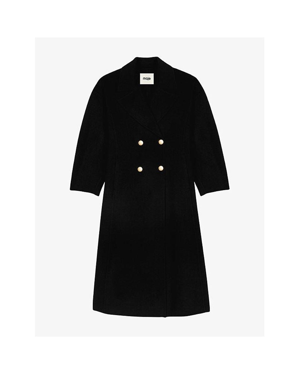 Maje Black Balloon-Sleeve Double-Faced Wool Coat
