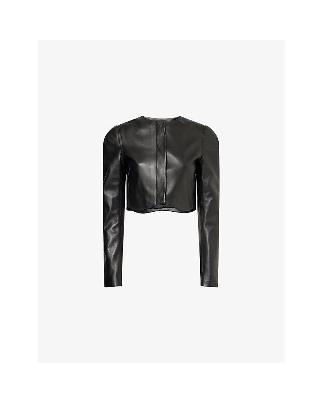 Alaïa Black Curved-Hem Cropped Leather Jacket