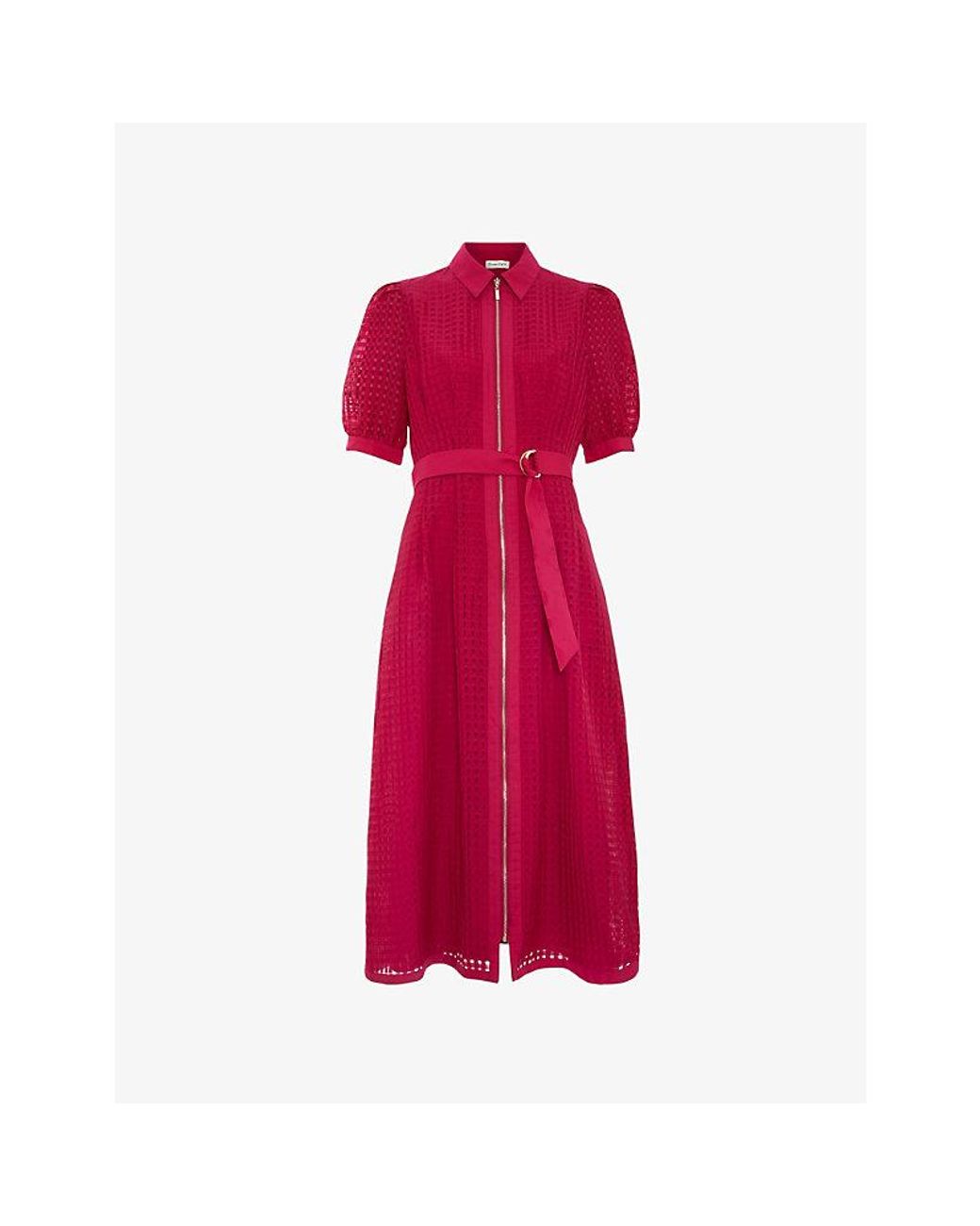 Phase Eight Red Carey Puff-Sleeved Woven Midi Dress