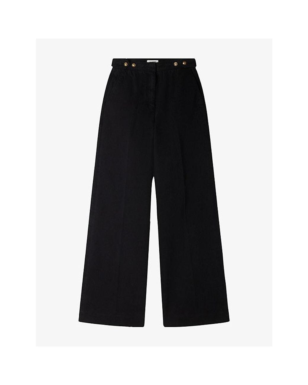 Sandro Black Button-Embellished Wide-Leg High-Rise Jeans