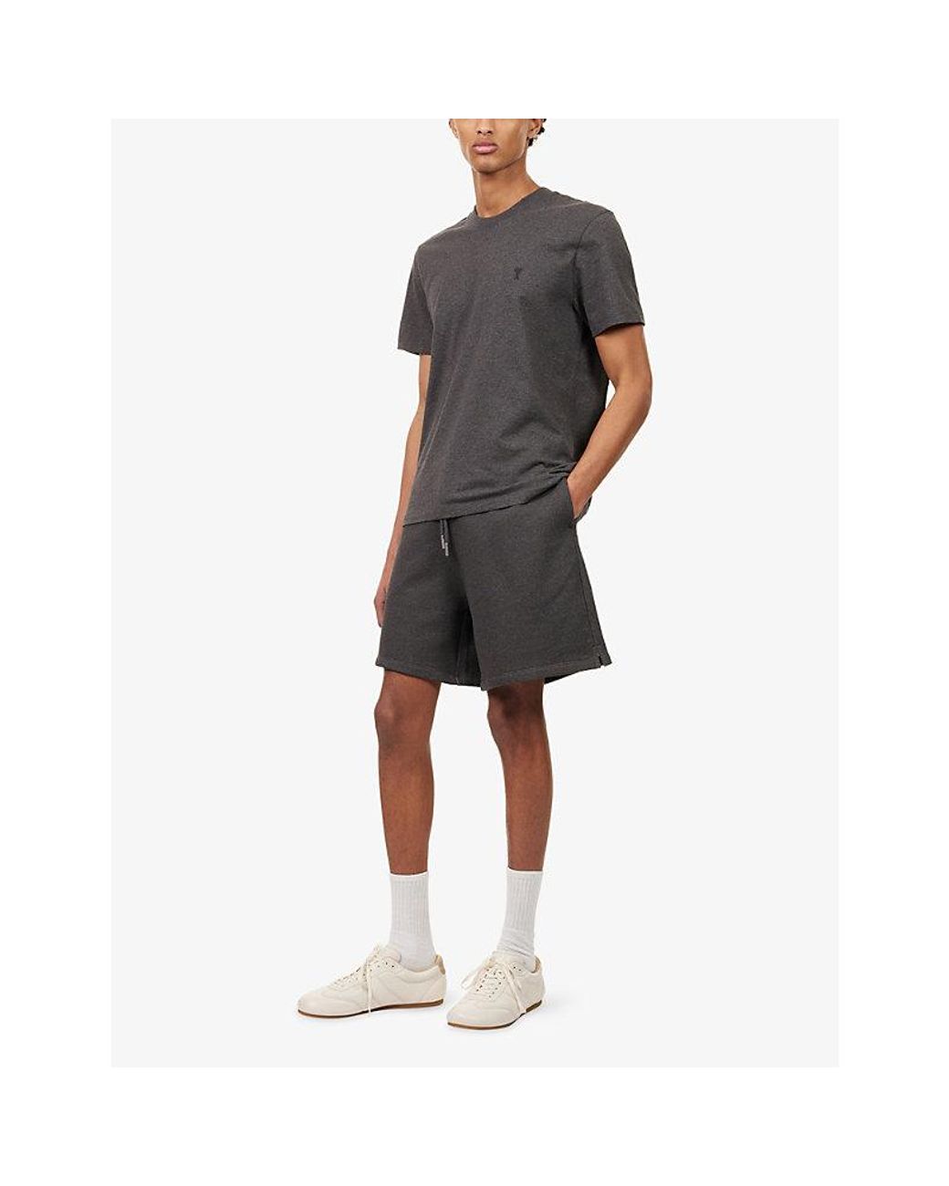 AMI Gray Relaxed-Fit Drawstring-Waist Cotton-Jersey Shorts for men