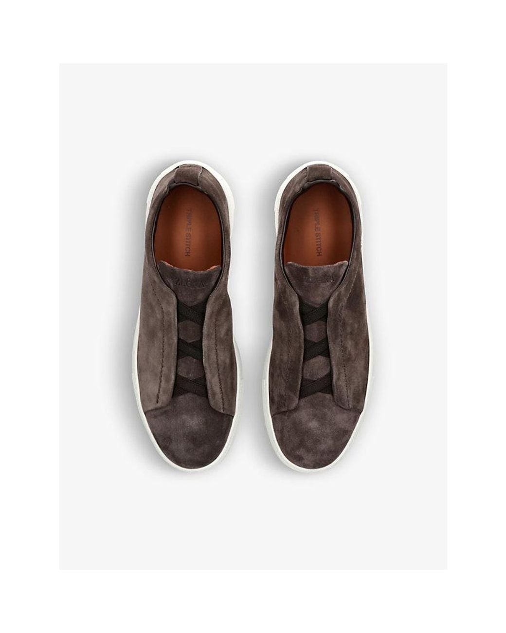 Zegna Brown Suede Triple Stitch Sneakers for men