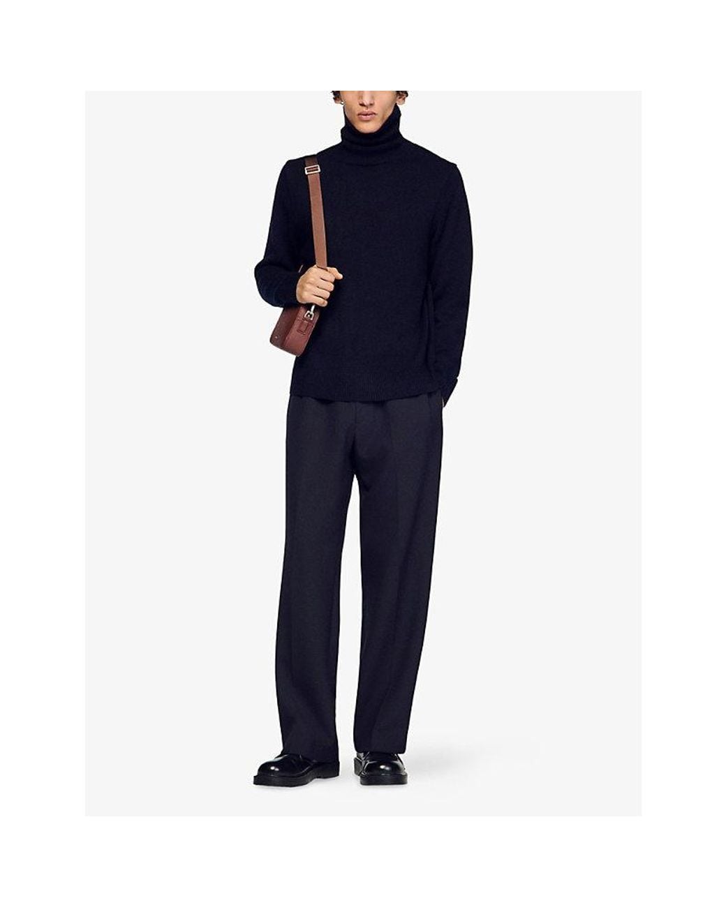 Sandro Black Turtleneck Knitted Wool-Blend Jumper for men