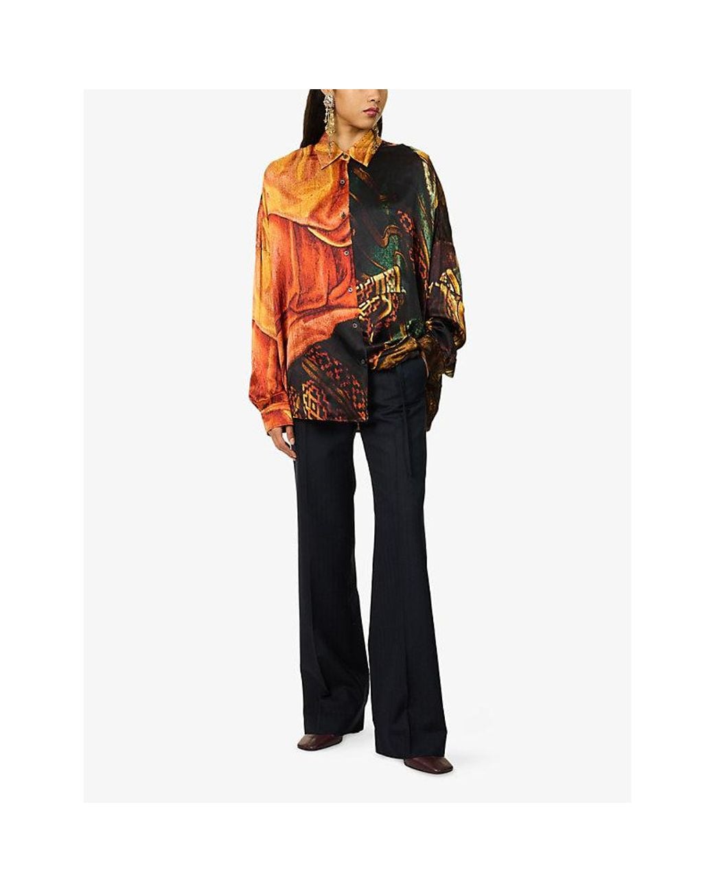 Dries Van Noten Orange Casia Graphic-Print Silk Shirt