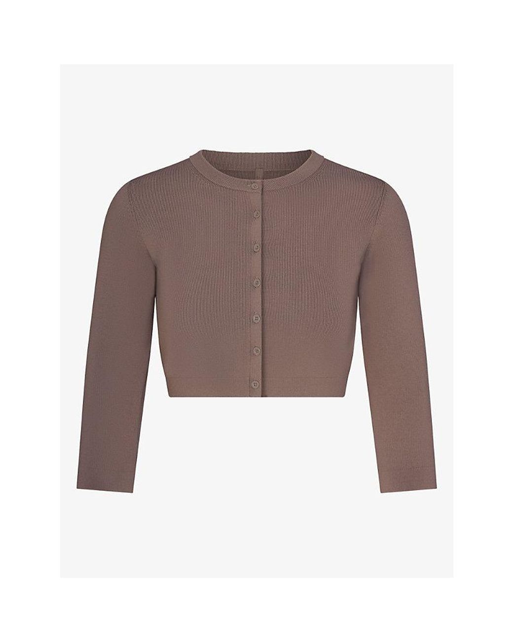 Skims Brown Refined Knit Cropped Cardigan