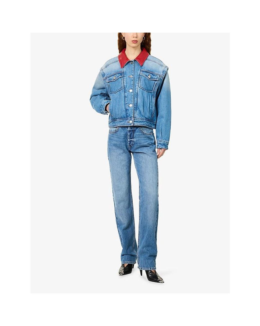 Isabel Marant Blue Devyn Leather-Collar Denim Jacket