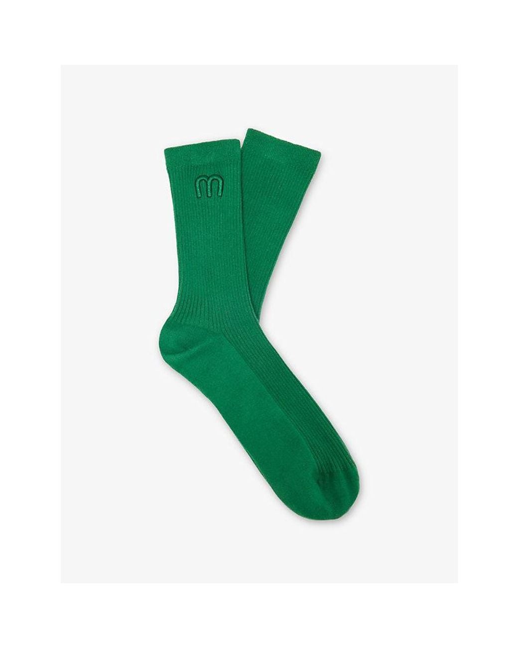 Maje Green Logo-Embroidered Stretch Cotton-Blend Crew Socks