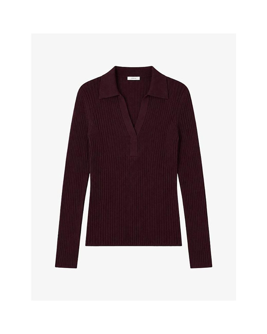 Joseph Purple Collared Rib Merino-Wool Blend Polo Top
