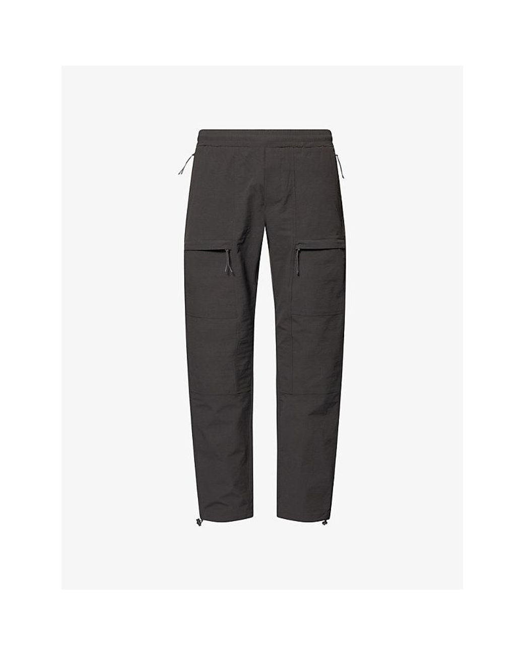 Arne Black Cargo-Pocket Straight-Leg Woven Trousers for men