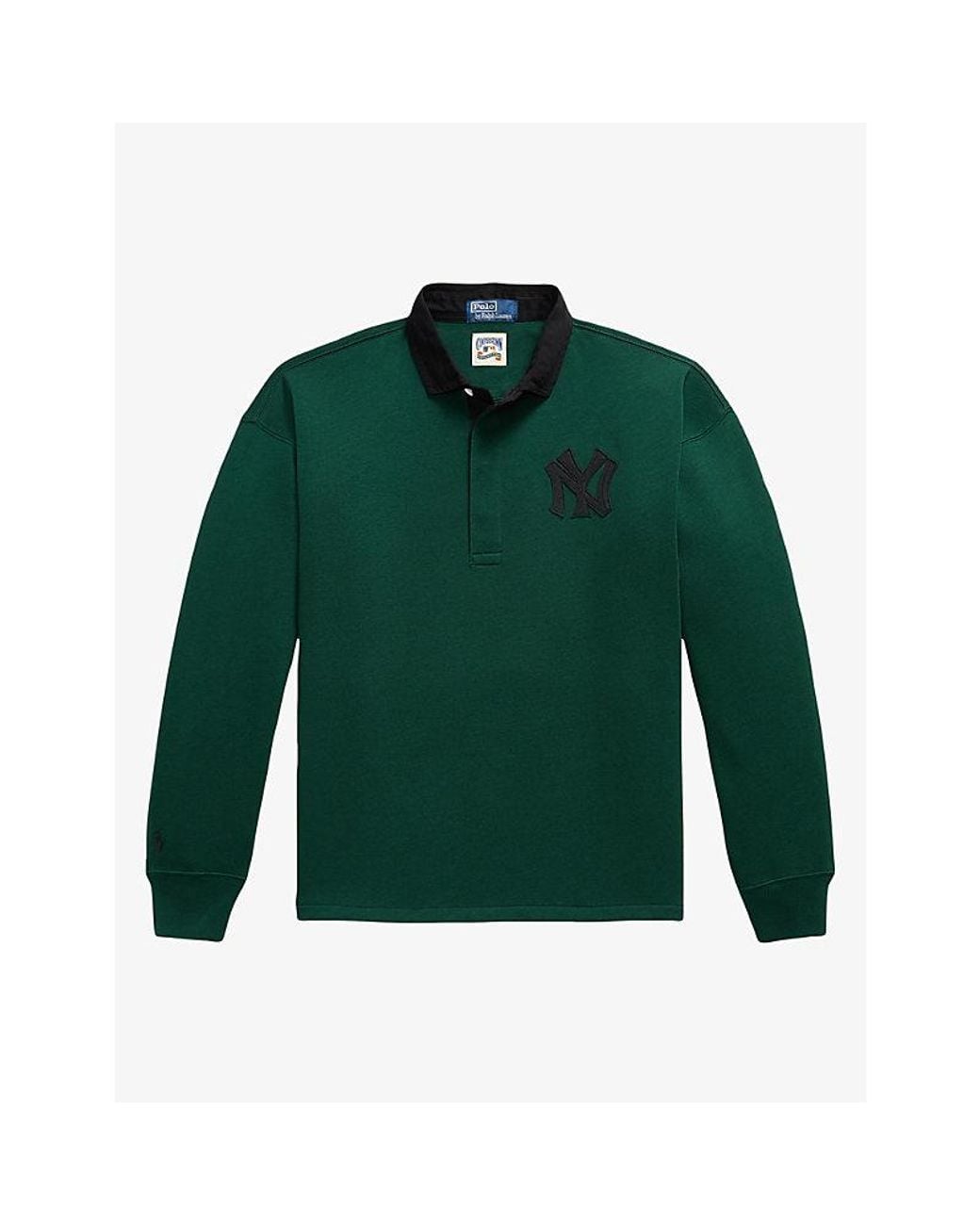 Polo Ralph Lauren Green Yankees Contrast-Collar Cotton-Blend Fleece Rugby Shirt for men