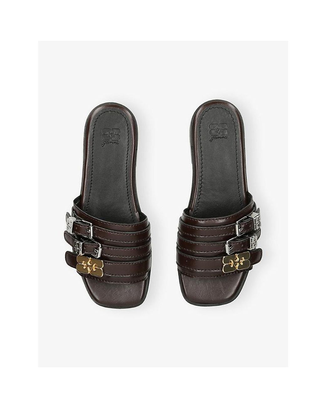 Ganni Black Sue Faux-Leather Sandals