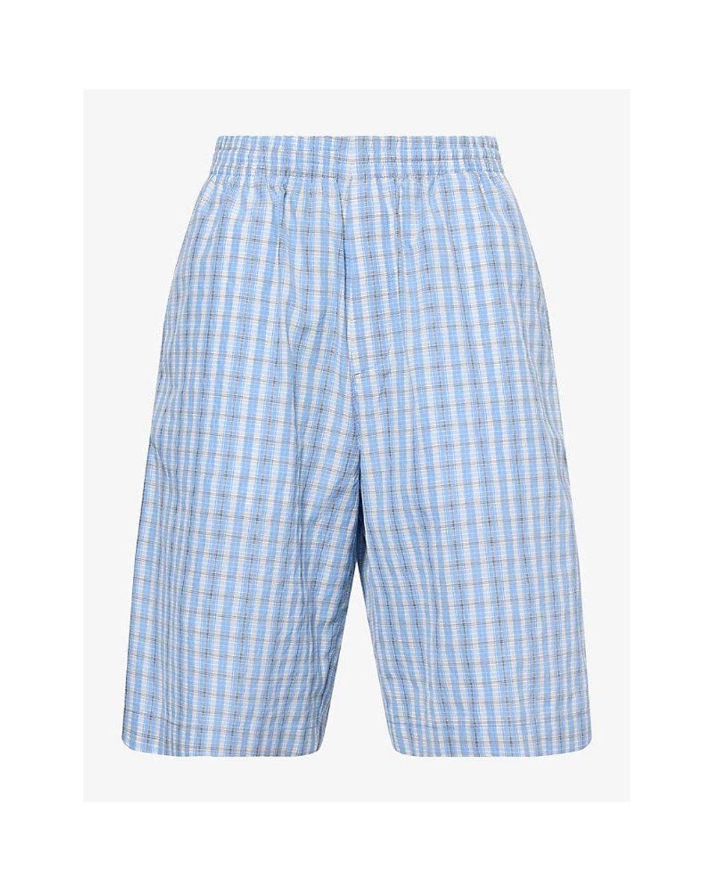 Bottega Veneta Blue Checked Cotton-Blend Shorts for men